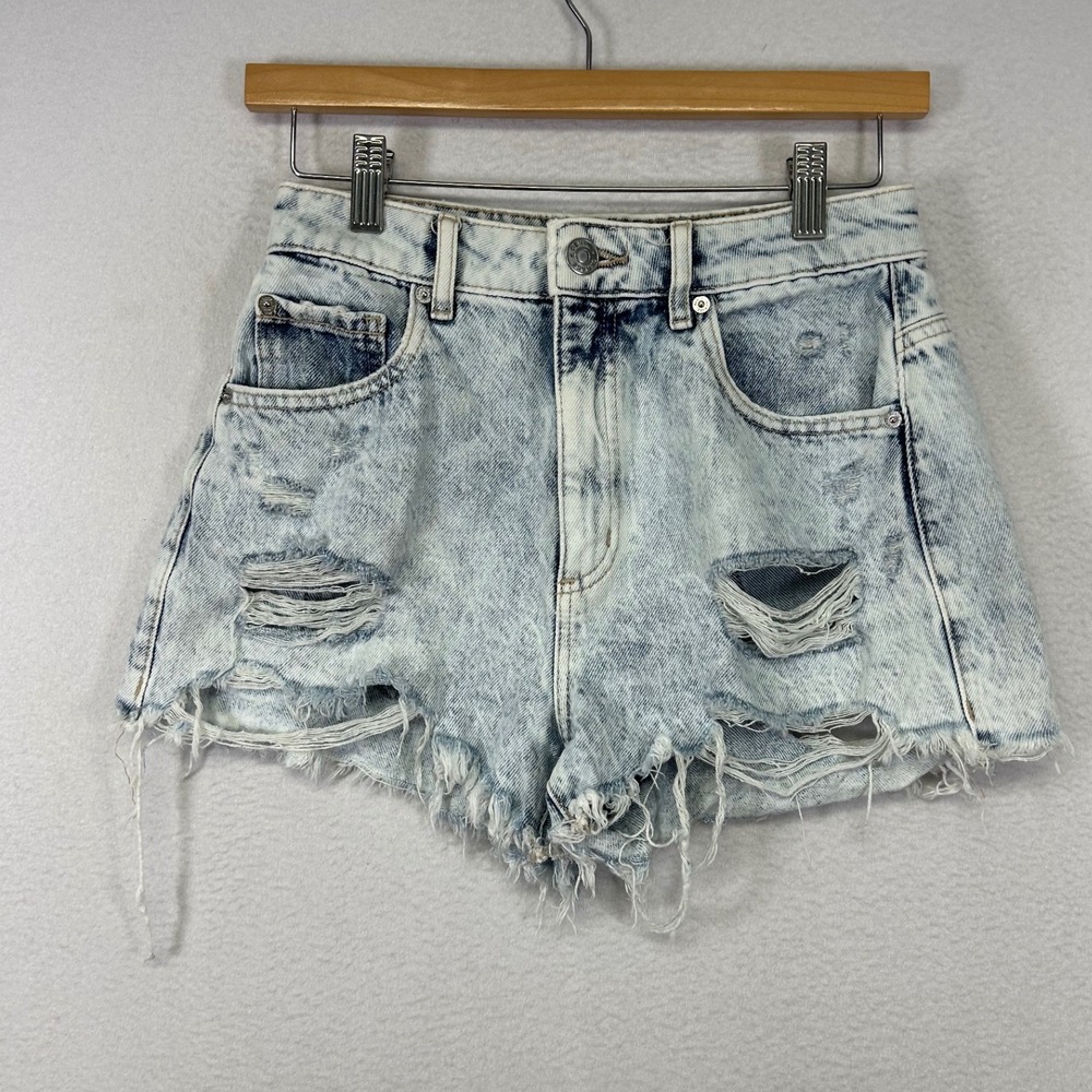 Festival Grunge Garage Womens Size 0 24 Blue‎ Acid Wash Distressed Denim Shorts